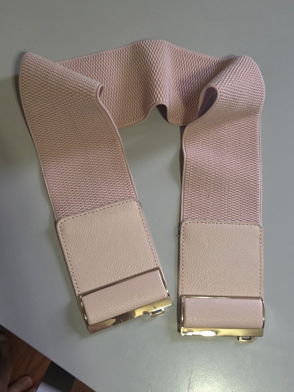 Blush Pink Elastic Waist Cinch Belt with Gold Buckle